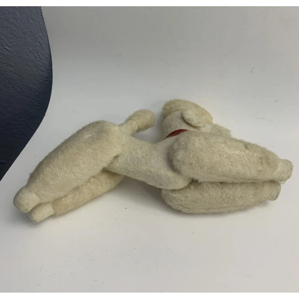 Vintage White Jointed Poodle Dog Plush Red Collar Animal Made in Japan 1966